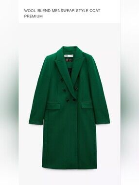 Zara Moss Green Menswear Style Wool Blend Coat S Manteco Premium